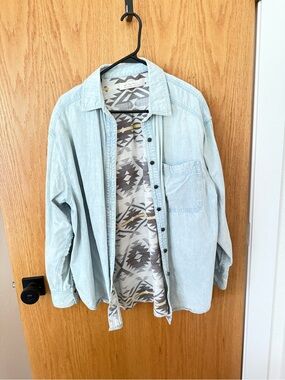 We The Free Light Blue Denim Shirt Jacket with Aztec Lining
